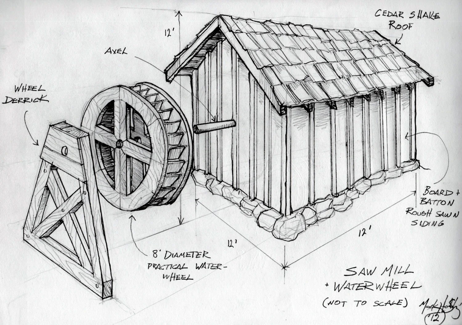 This sketch is of the 2 sided mill and wheel we built.