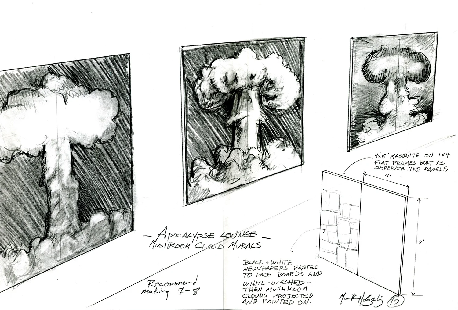 Conceptual sketch for a yet-to-be-realized, end of the world themed event.