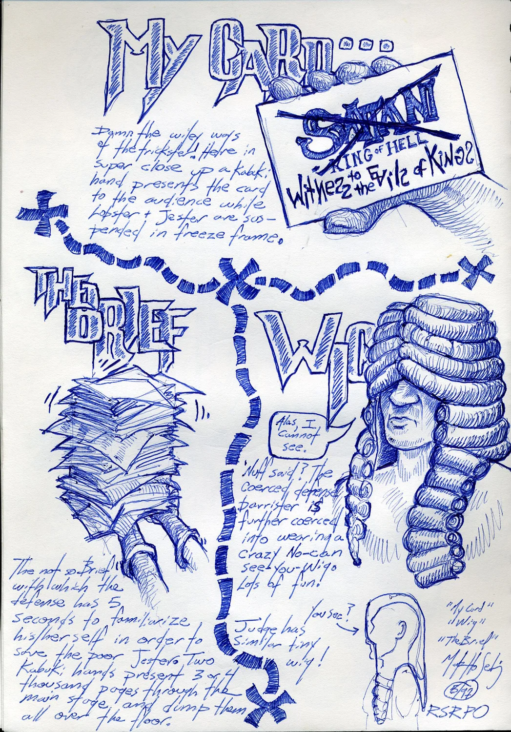 "Card/brief/wig" prop sketch from an unproduced puppet opera.