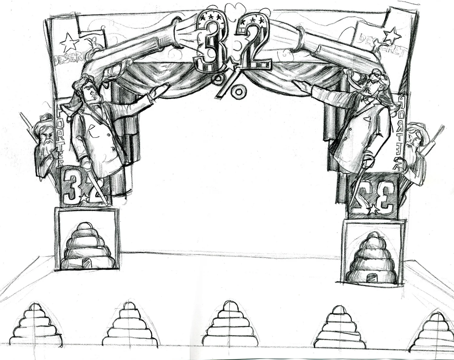 A conceptual drawing for a stage proscenium for a live music television show.