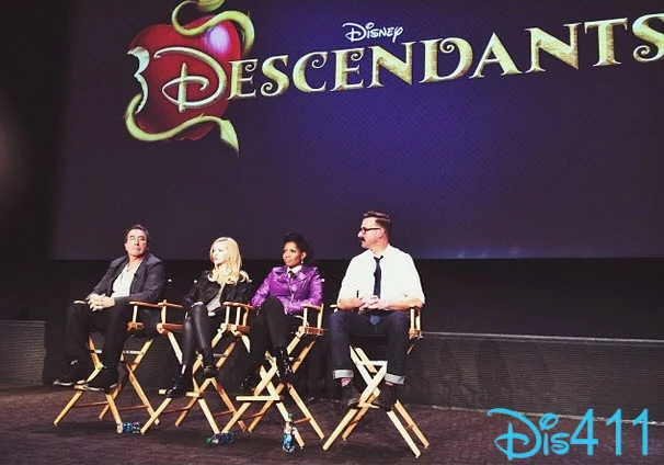 A still from our creative presentation of the art and design of Descendants to executives of Disney. From left to right: Kenny Ortega, director: Dove Cameron, lead actor; Kara Saun, costume designer; Mark Hofeling, production designer. (Disney Publicity photo)