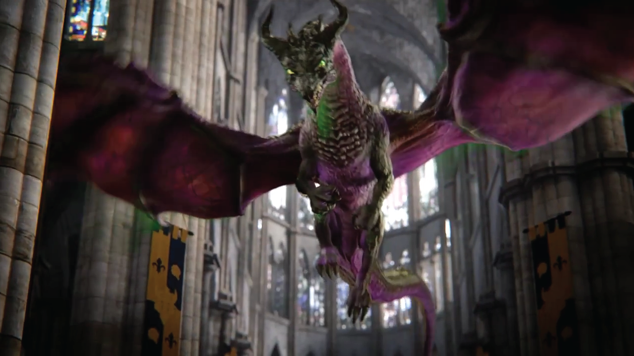 A very famous dragon appears at the coronation (its Maleficent). (Disney Publicity photo)