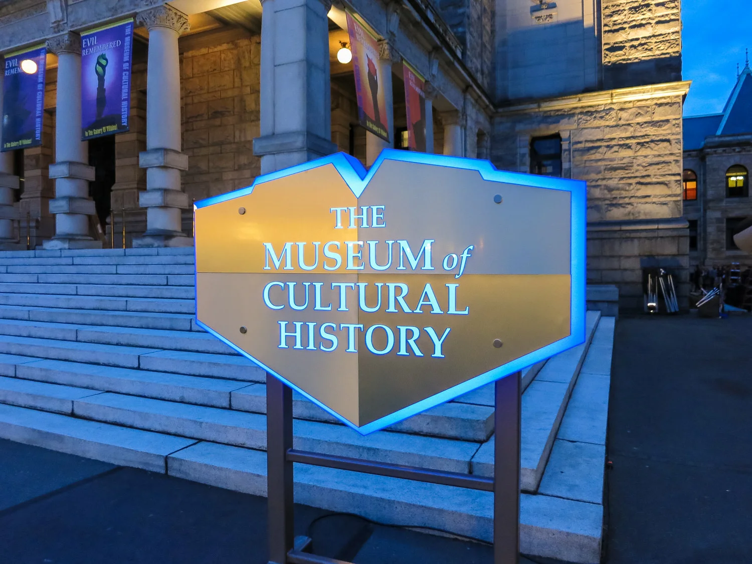All the collected artifacts of mighty Auradon, good and bad are collected at the Museum of Cultural History. Here is the sign by the front entrance.