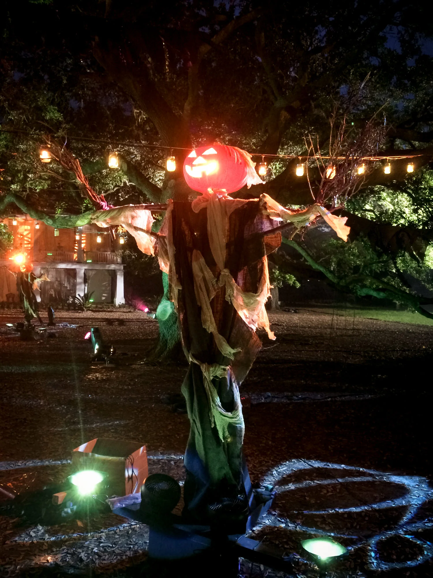 A detail of one of the spooky scare crows at Romp the Swamp.