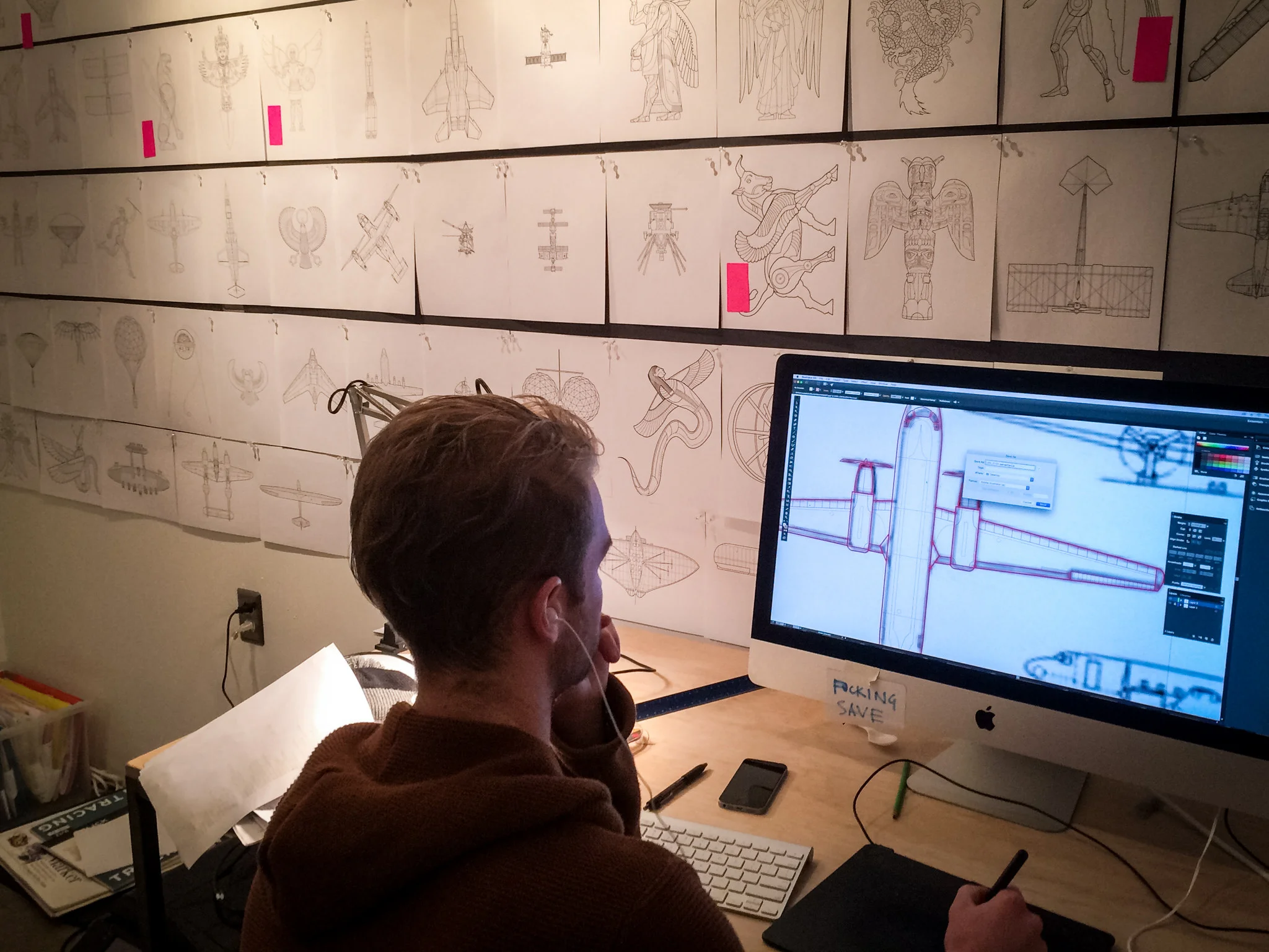 Frequent CSB collaborator and illustrator Christian England works on one of the almost 200 original illustrations for the Tunnel of Dreams entry portal.