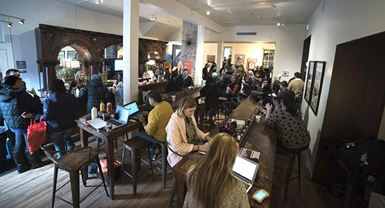 A typically busy day for the Utah Film Commission Living Room at Sundance 2016.