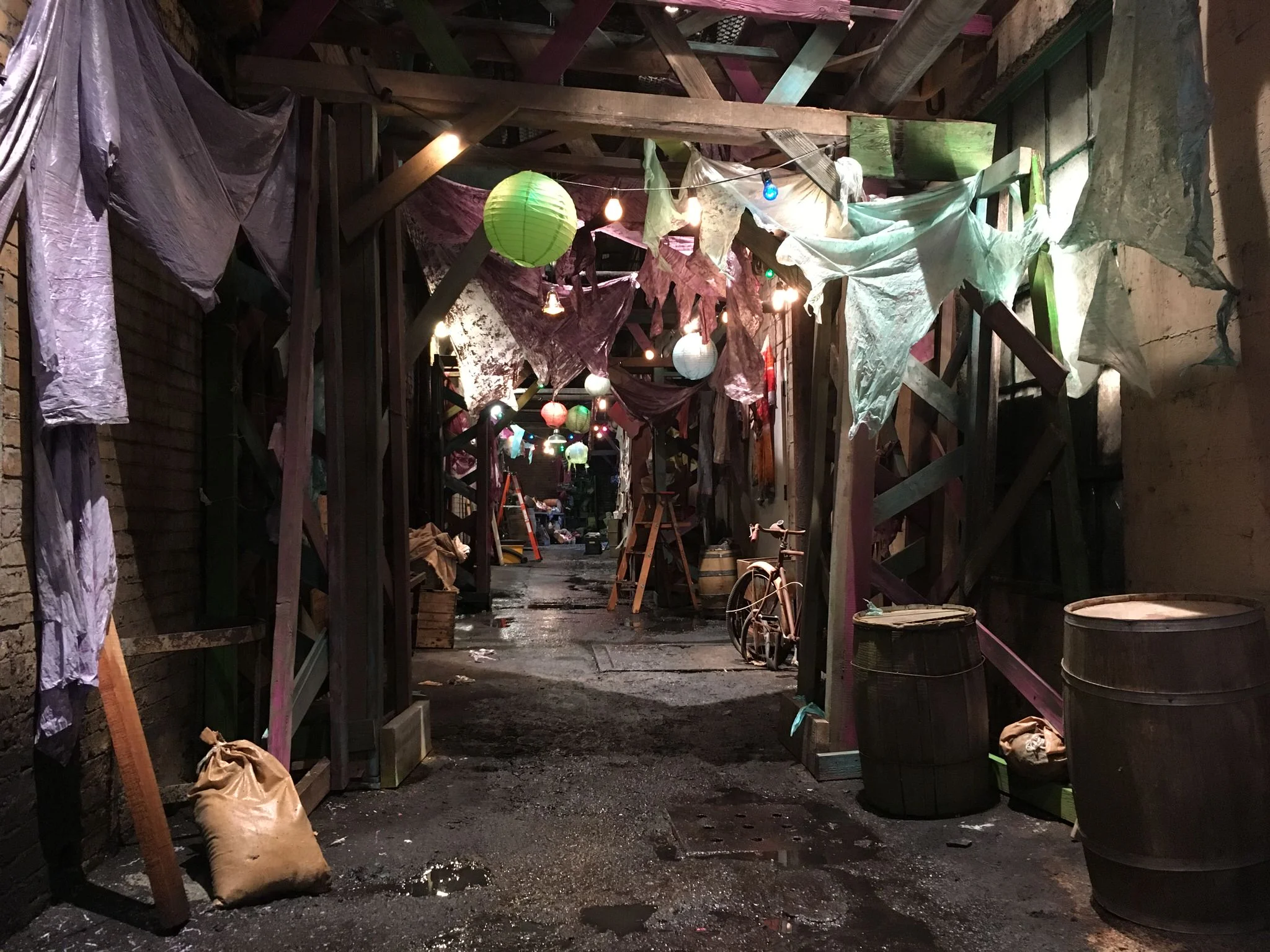 A view of Low Tide Lane on the Isle of the Lost. Having been an isolated prison island for decades now, the idea was that every slat and board is on it's 9th or 10th life, and every object not screwed down had changed grubby hands hundreds of times.