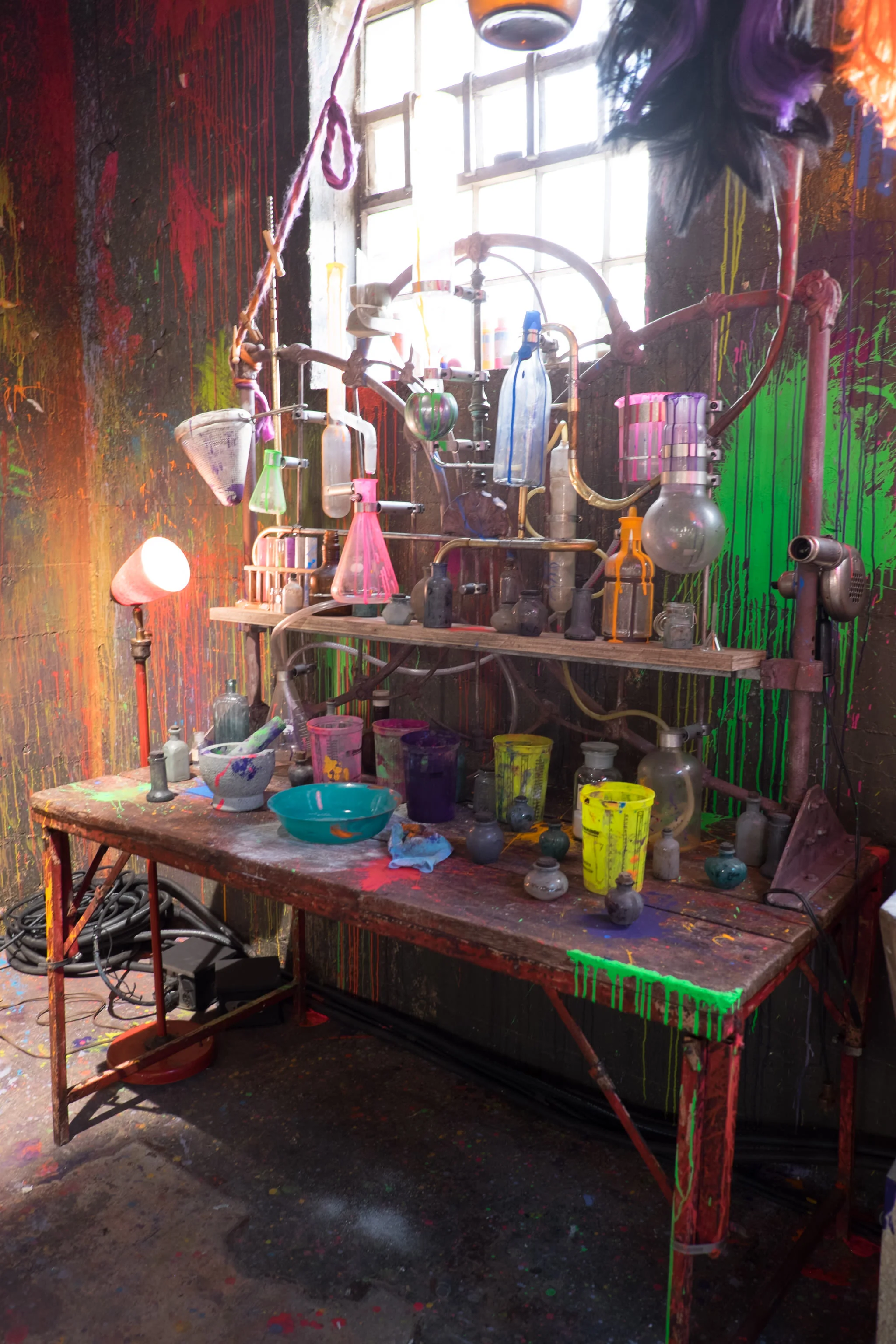 A detail of the dry chemistry set up in Drizella's Curl Up and Dye on the Isle of the Lost. 