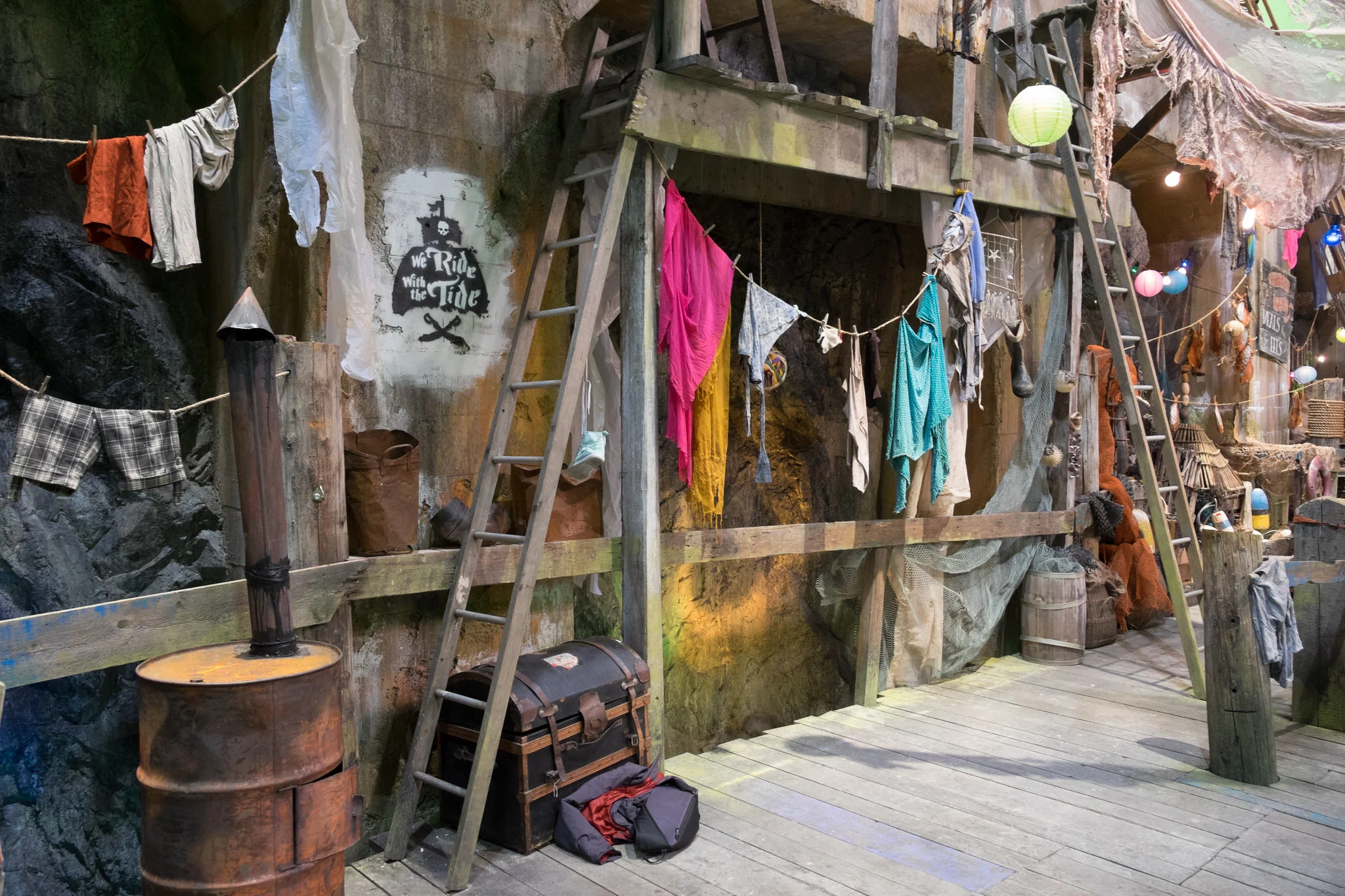 A detail shot of the rotten dock set on the Isle of the Lost.