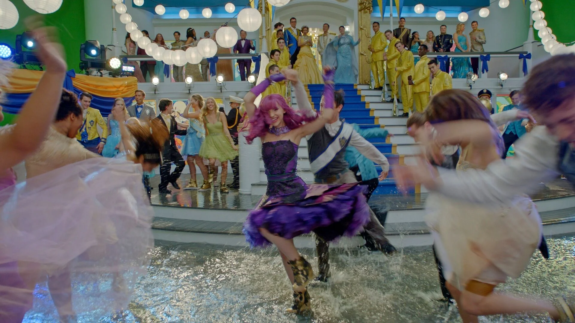Mal (Dove Cameron) celebrates the evening on the flooded deck of the yacht True Love.
