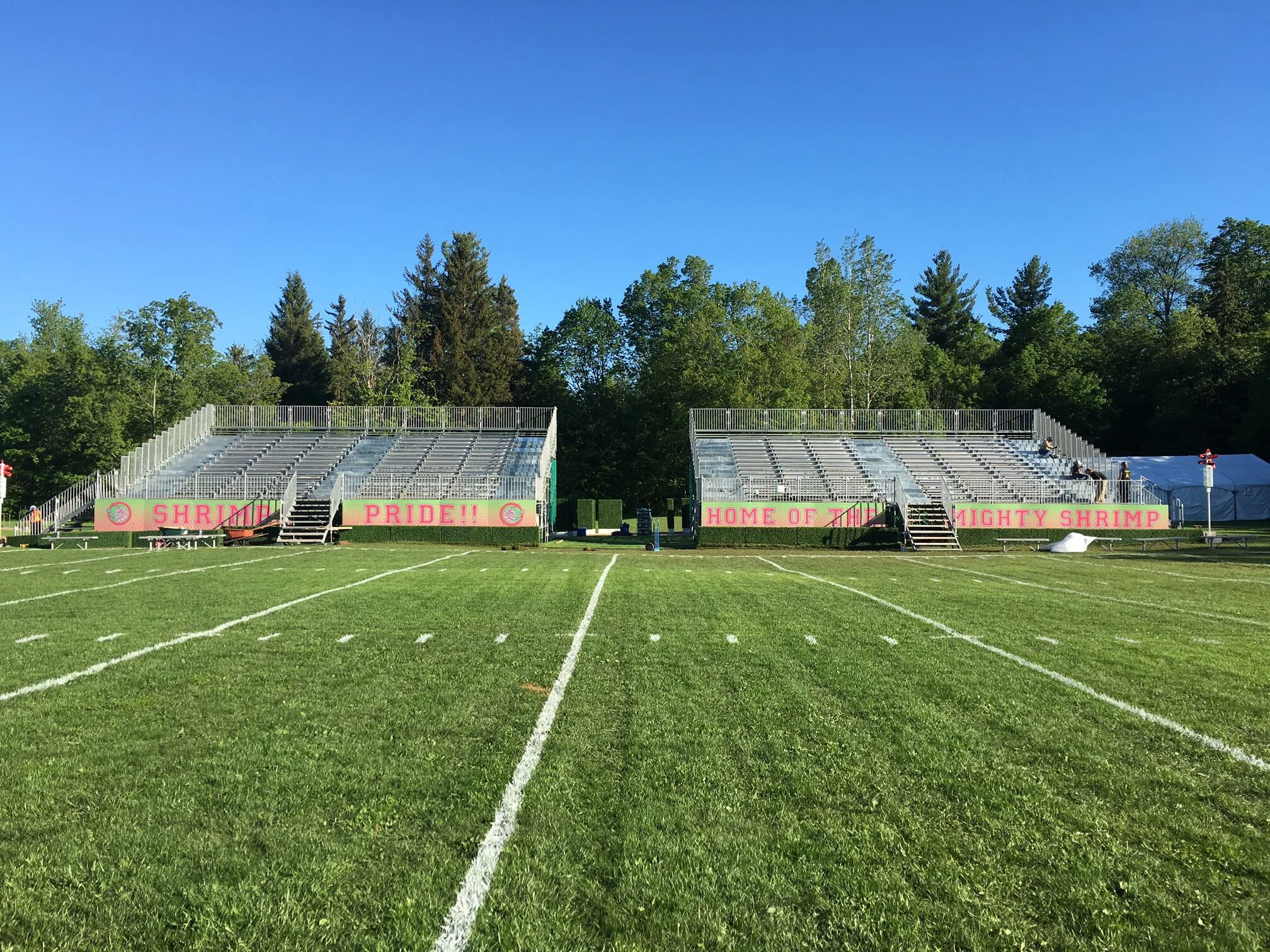 Seabrook high's football team was a key story point. With the help of the optimistic Zombie freshmen Zed (Milo Manheim) they go from last place to contenders for state champs. As most high school football fields are surrounded by non-Seabrook modernity and freeways and have fully branded artificial fields, we were forced to create our own stadium in a rural park- seeding and reconditioning a field, importing bleachers, scoreboards etc.