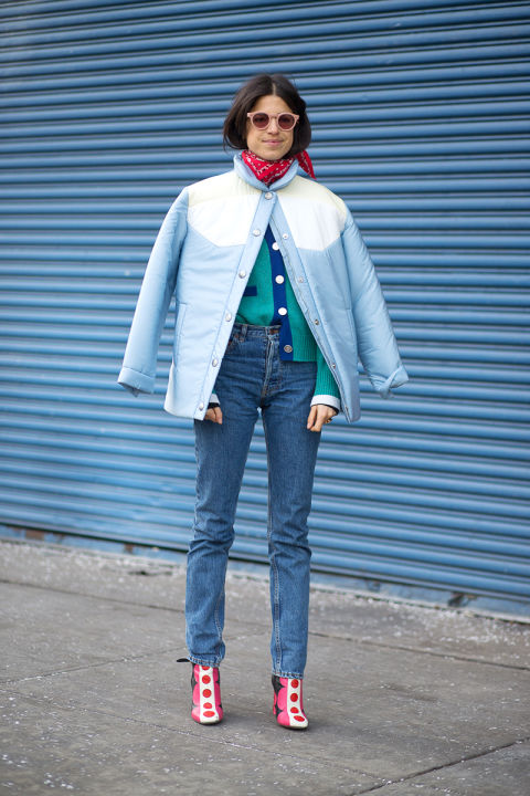  Man Repeller's Leandra Medine in a Miu Miu coat and Valentino boots, via  Harper's Bazaar . 