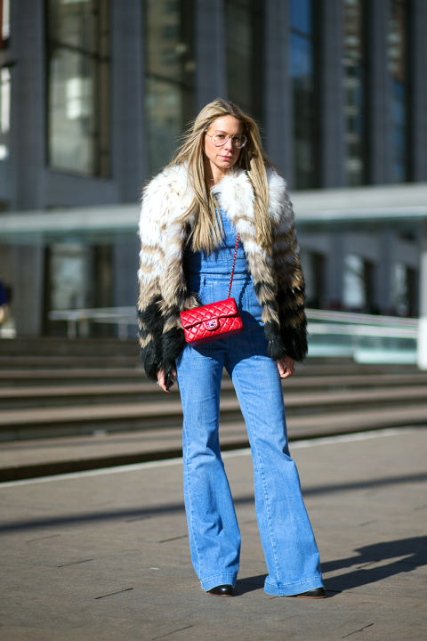 Overalls, fur, geeky glasses and a red Chanel bag? YES PLEASE. Via Harper's Bazaar . 