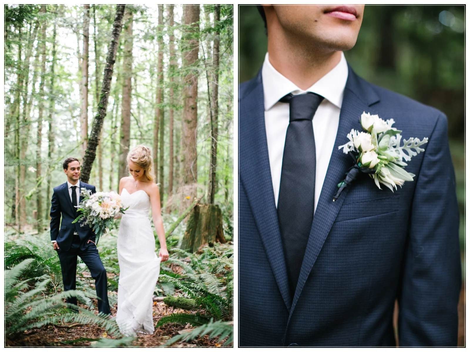 Bride with groom and groom's man boutonniere , by Floral design by lili , Abbotsford wedding florist.