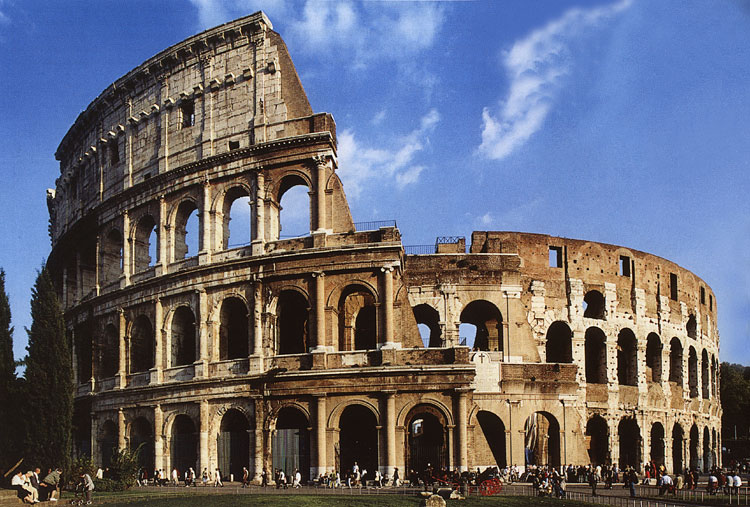 Roma, coliseu. Pão e circo (o que envolveu, não só mas também, cristãos dados aos leões como petisco). 