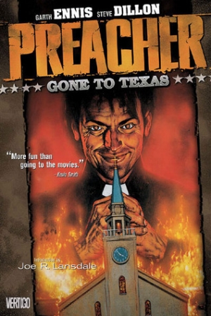 Em termos de banda desenhada, o meu 2017 foi marcado por finalmente ter lido a totalidade dos volumes de Preacher . Preacher conta a história de Jesse Custer, um pastor que adquire poderes sobrenaturais, e parte numa roadtrip pela América fora, na companhia da sua namorada e do seu amigo vampiro. Vão à procura de busca de deus – que parece ter deixado os céus e estar a fugir deles. Sabia que era uma das colecções mais importantes dos anos 90, e parece ser impossível descrever os livros sem usar as expressões “iconoclástico” e “ridiculamente violento”. Não são desadequadas, Preacher compraz-se em chocar os leitores, mas minimizam a elegância de como a obra aborda temas de amizade, amor e religião. Que uma meditação humanista sobre deus coexista com uma personagem chamada Arseface ou um vilão que parece um caralho andante sem se perder num riso pueril atesta a qualidade da escrita de Garth Ennis.