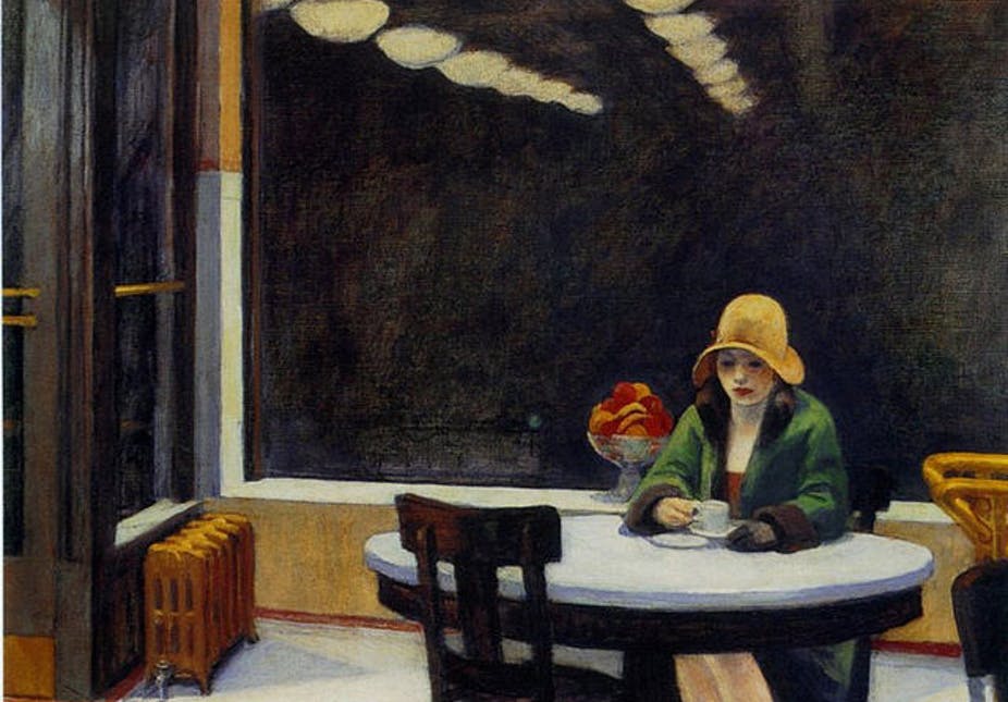 Edward Hopper coloca corpos no meio do nada, a sós consigo mesmos. A espera vã que parece suportar a maioria das suas obras, pode ser projectada em diferentes situações dos campos de concentração nazis. A espera vã traduz-se em falta de esperança, numa sobre-concentração ensimesmada que torna insuportável o exterior e, sobretudo, a interioridade. A partir disto, creio compreender a extrema docilidade de judeus abatidos com um tiro na cabeça ao pé das valas comuns que tinham acabado de abrir.