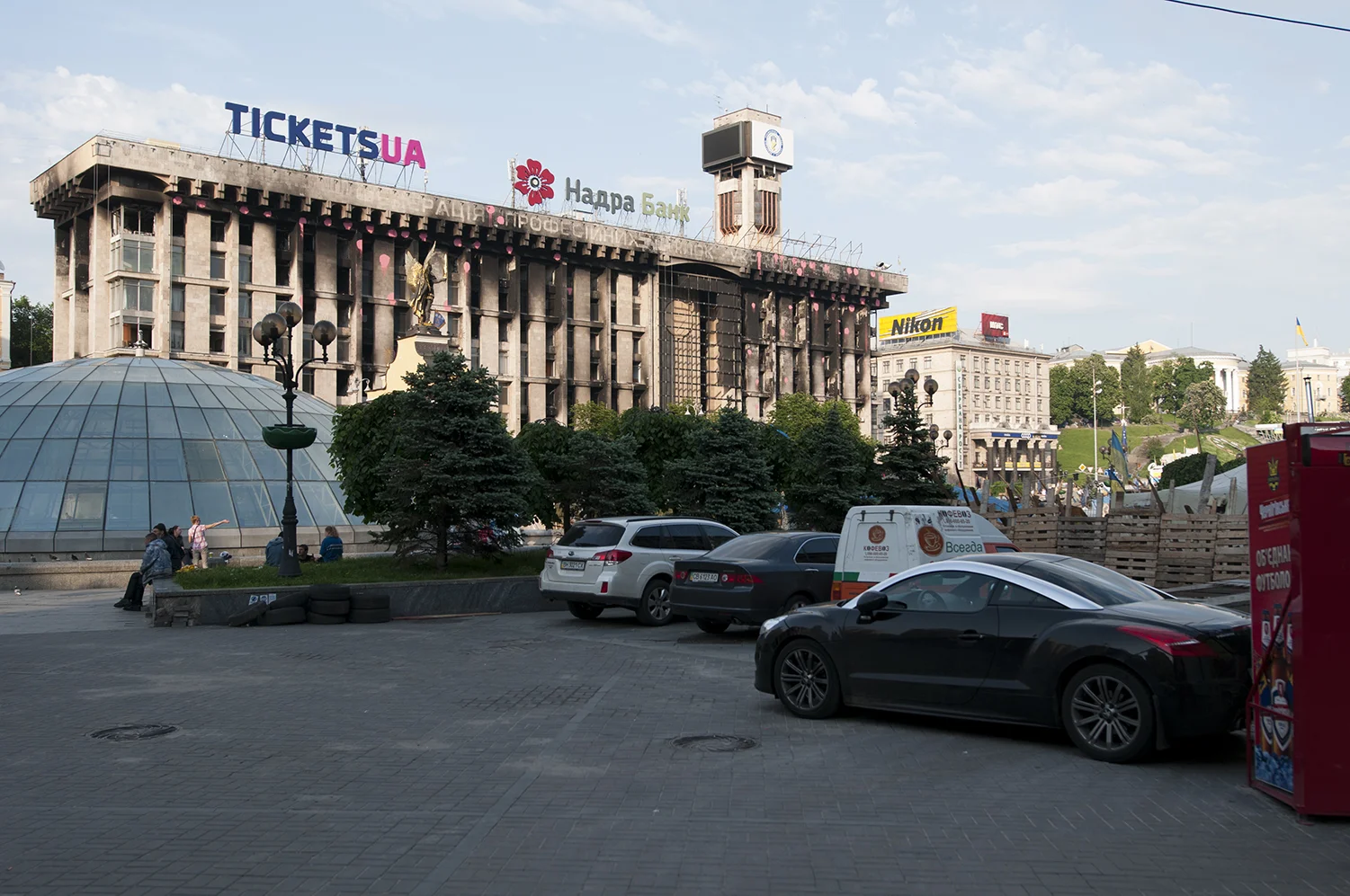 Cars parked on Maidan Square