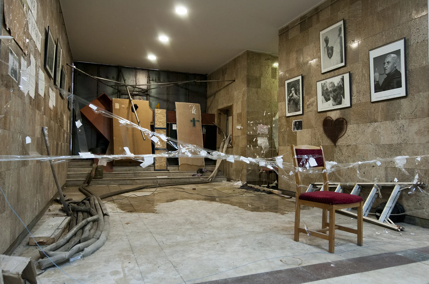 Blocked door in the regional administration building's hall which is currently under control of the separatist 
