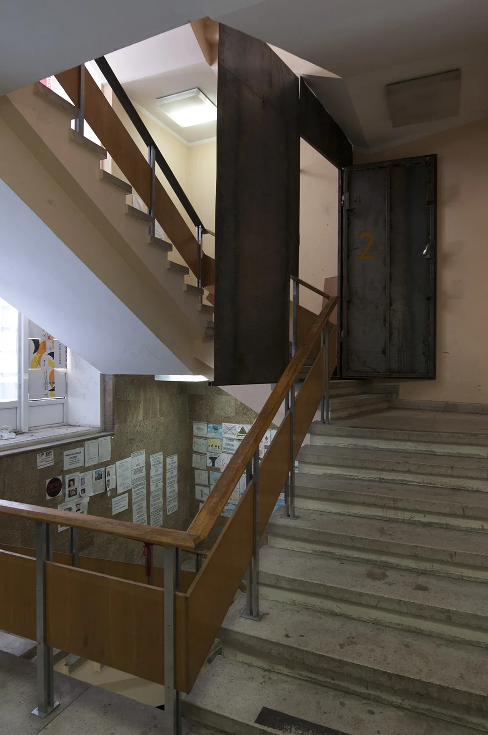Baricade in the stairs leading to the third floor of regional administration building, occupied by pro Russian activists