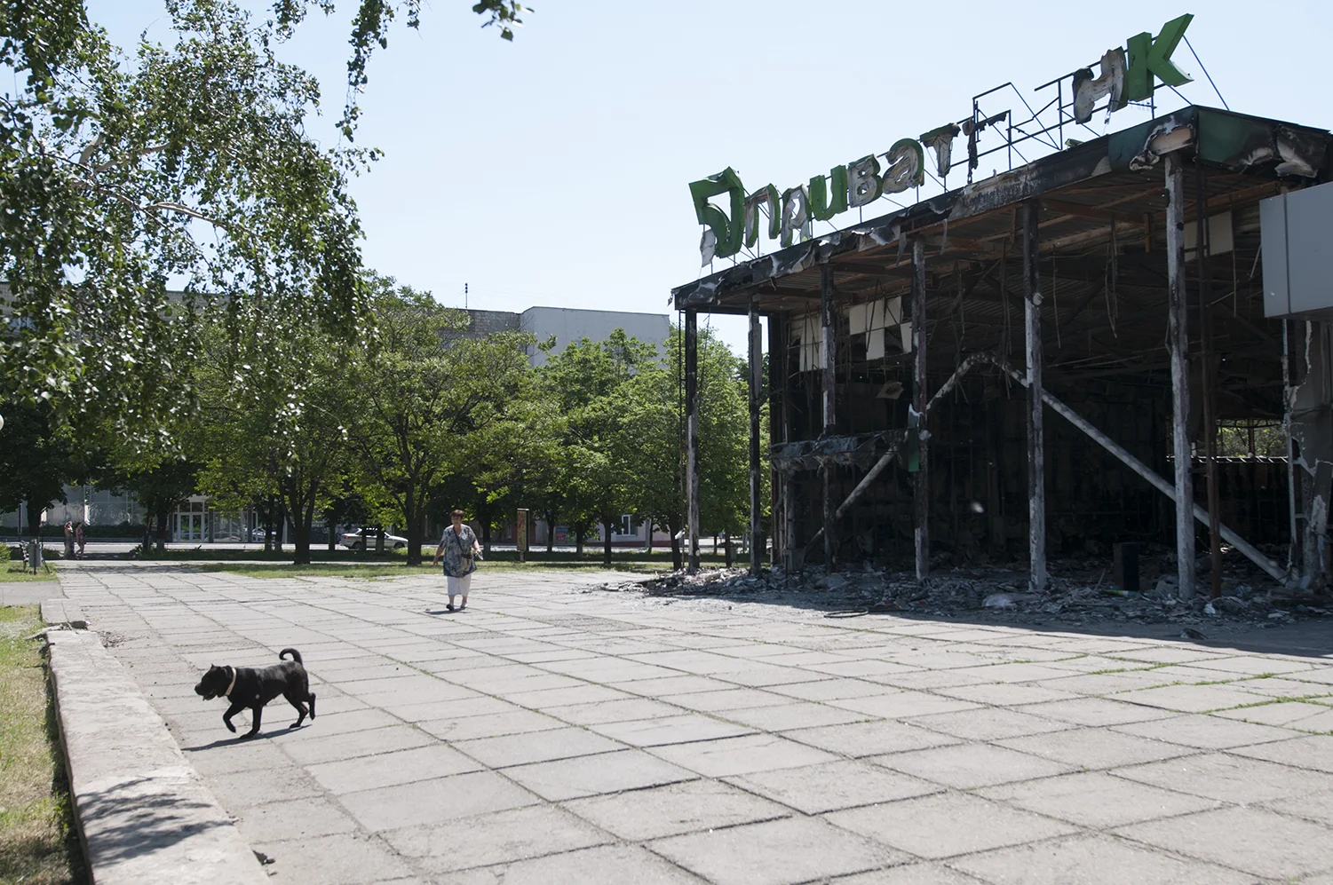 Remains of the PrivatBank building which was lit on fire by pro-russian militants on the 3 May 2014