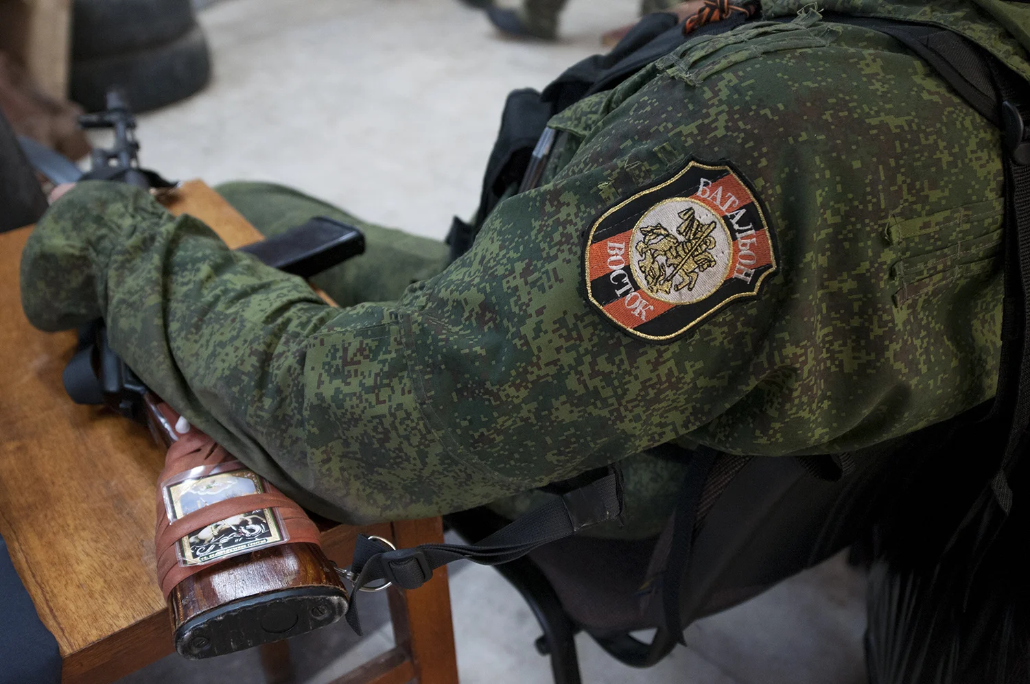 Soilder from the Vostok Battalion having a rest 