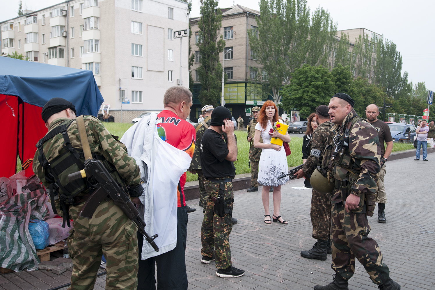 Man being handcuffed by the Vostok Battalion
