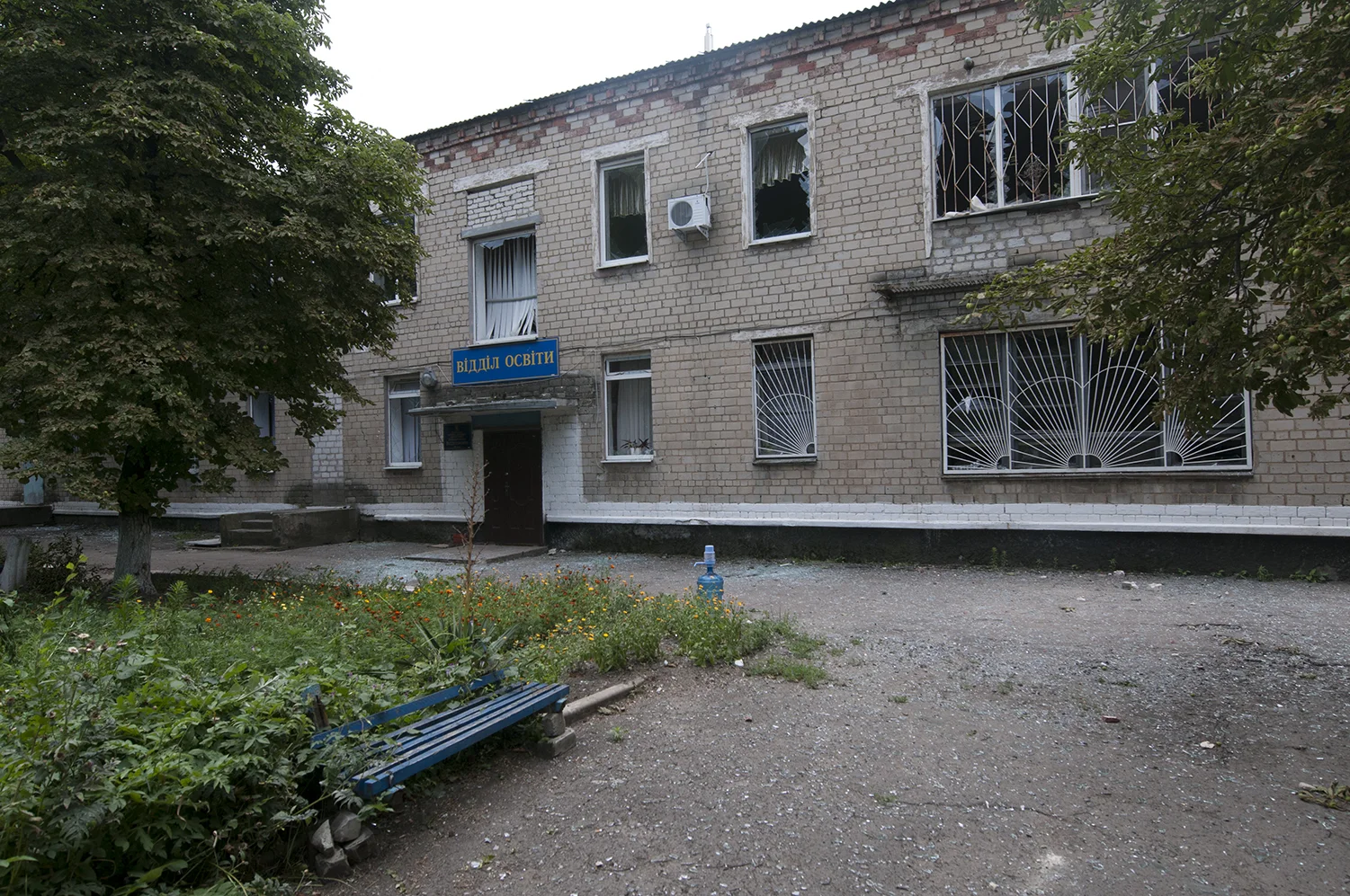 Entrance of a building which got hit between the 11 and 12 of July