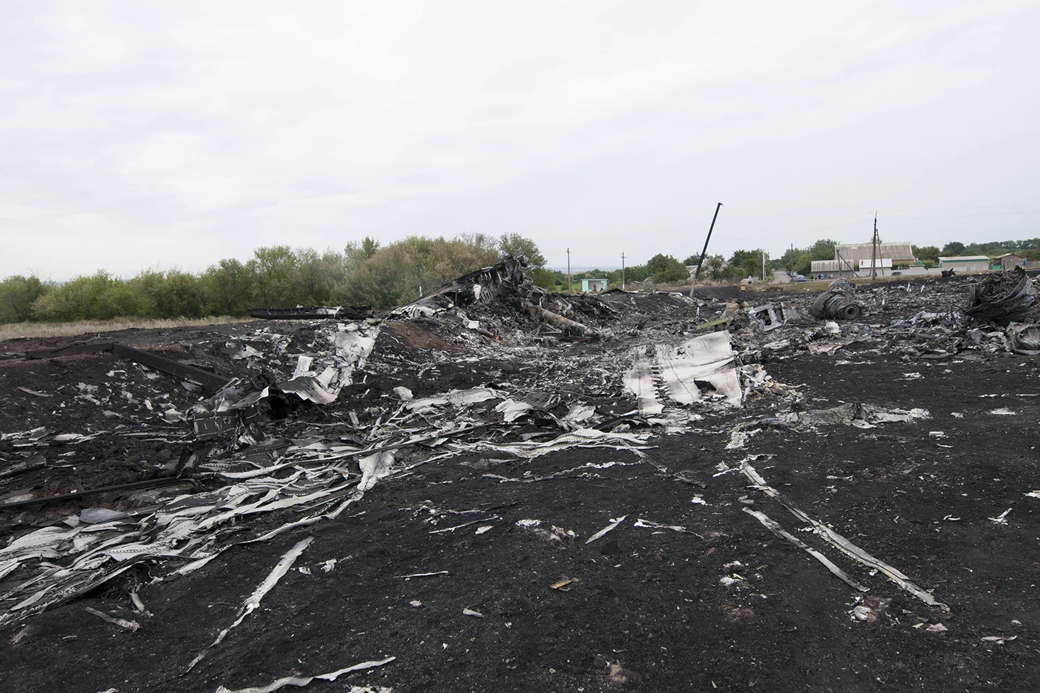 Impact zone where the rear part of the airplane hit the ground, its fuselage almost completely melted away due to the heat