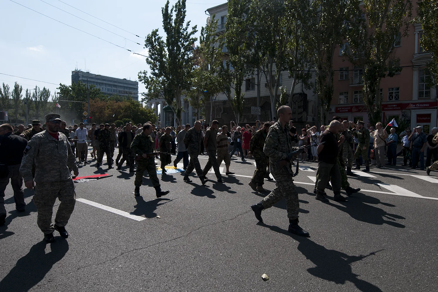 Ukrainian POW being put on display in the street of Donetsk by the separatists 