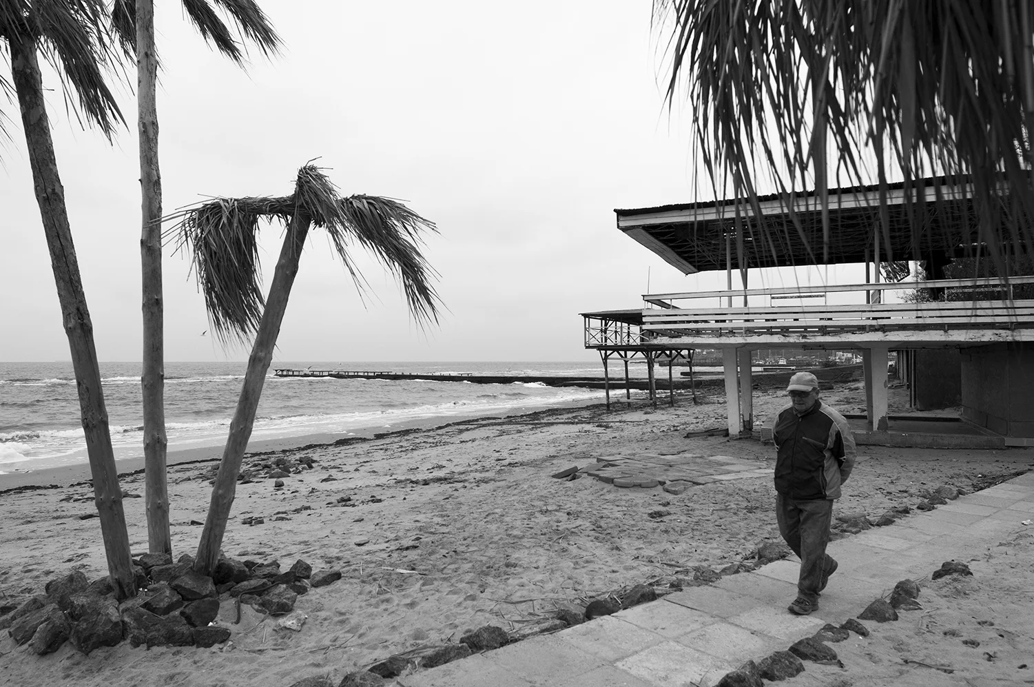 Old man strolling on the beach