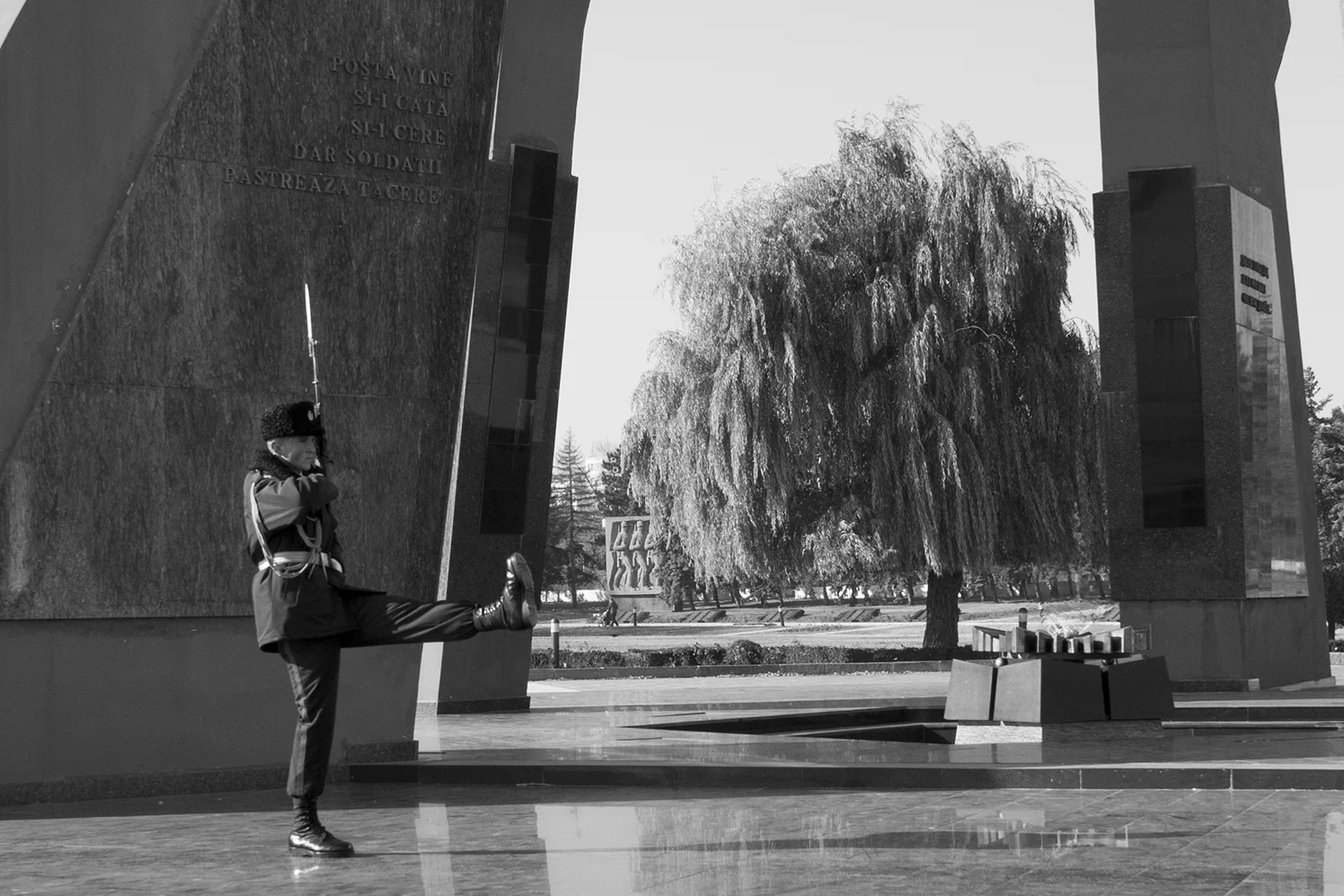 Soldier making a round over the monument