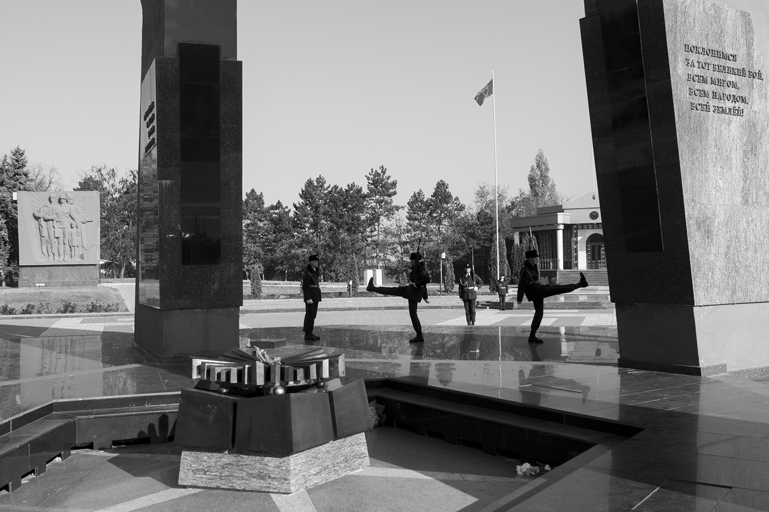The new guard marching toward their predecessors 