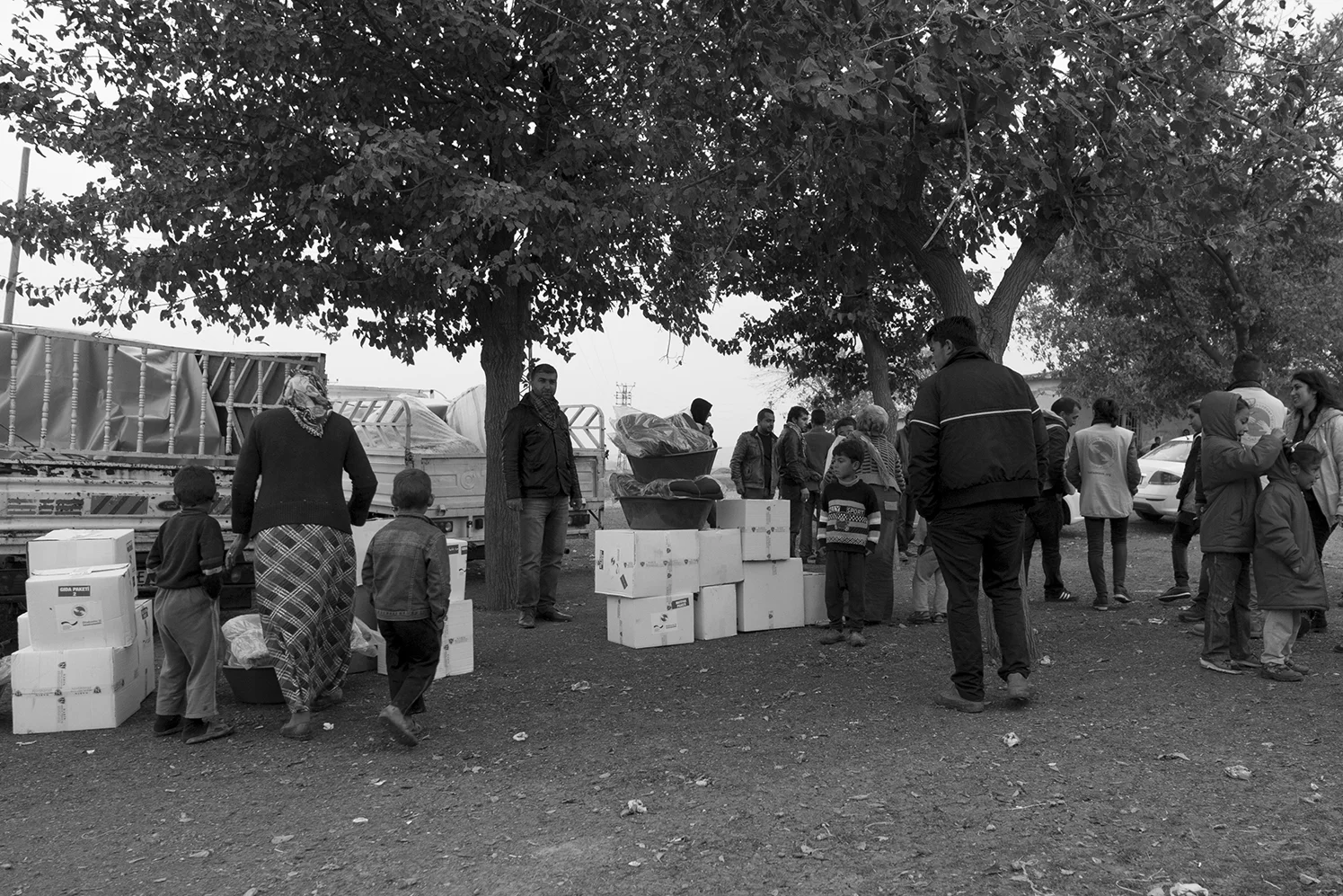 Relief package delivered to Syrian refugees on the outskirt of Suruç located a few kilometers away from their native country.
