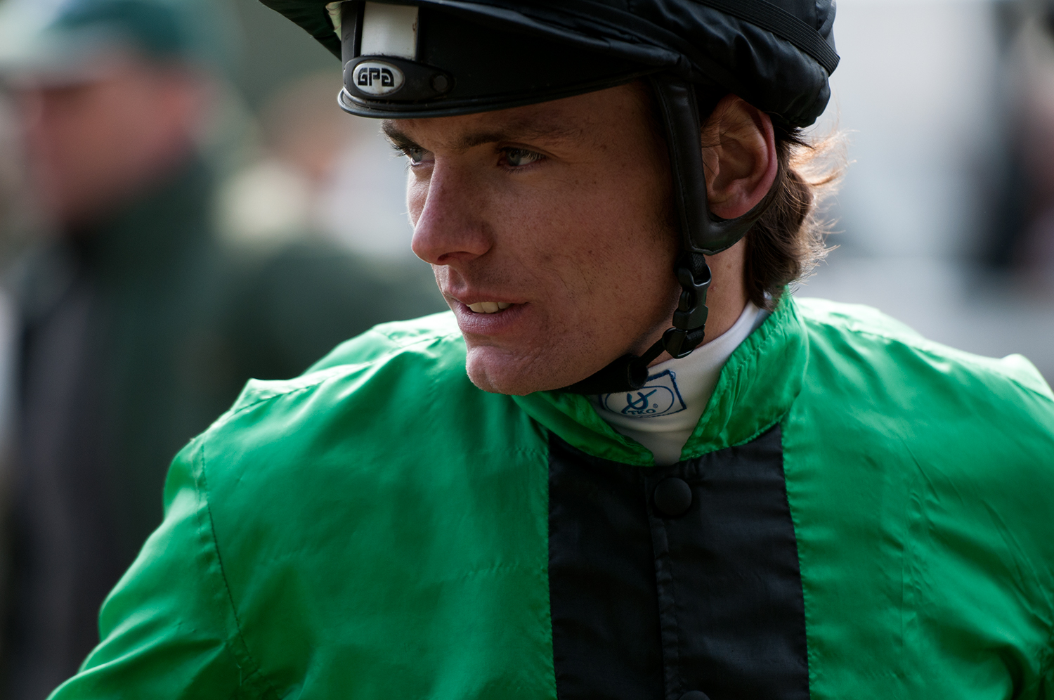 The Jokey David Cottin waiting before the start of his race at the hippodrome of Blain.