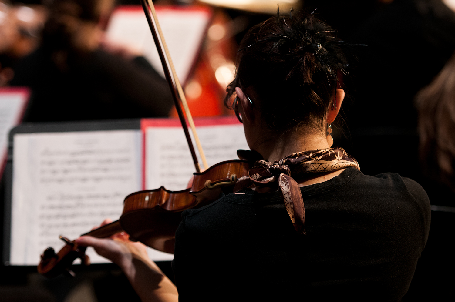 Violinist playing as she read her partition, March 2013.