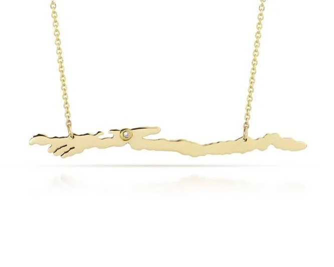 Lake George Horizontal 14ky Gold Necklace with Diamond