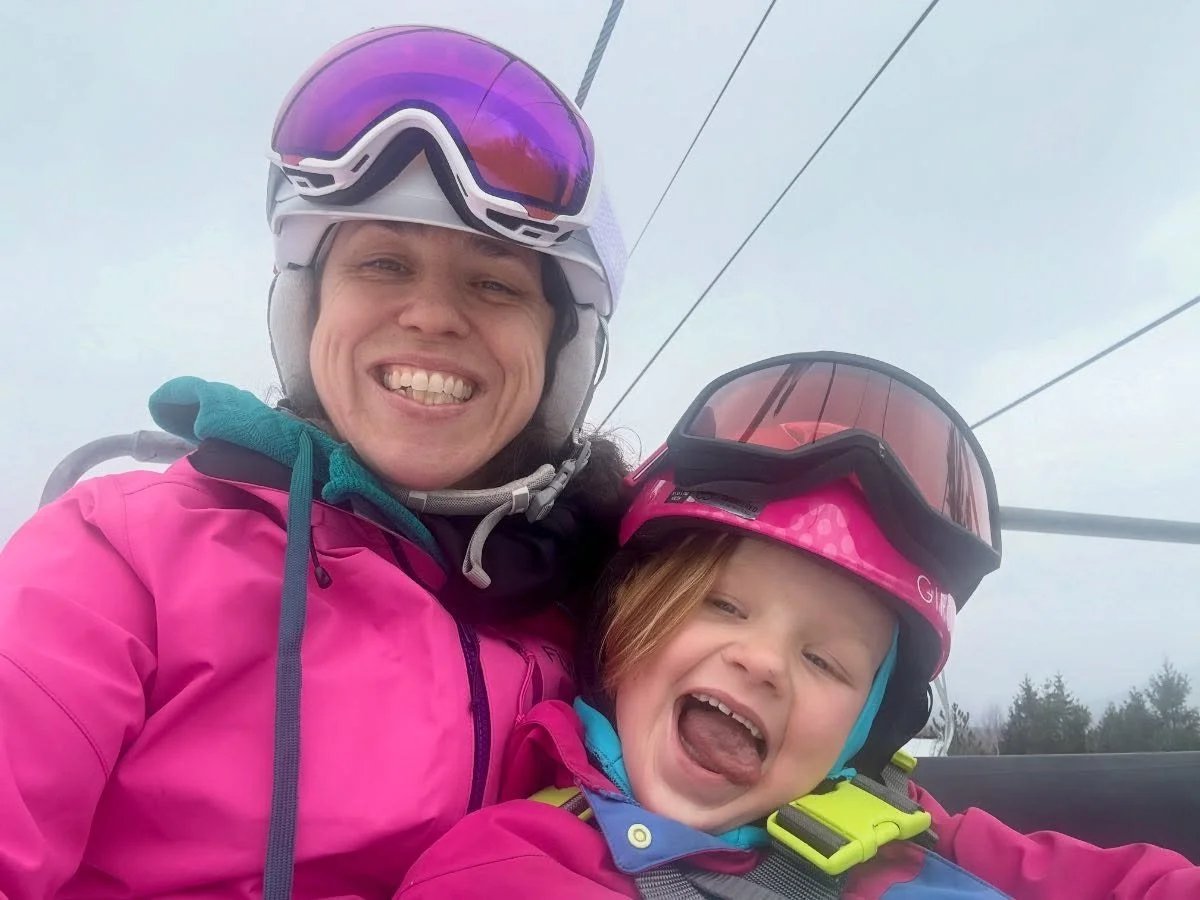 Snow skiing with June 🩷💜 @belleayre