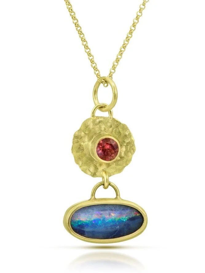 I fell in love with this sunset padparadascha sapphire and this stunning landscape opal at the @ethicalgemsuppliers show at @brooklynmetalworks this past fall. I absolutely love the combination of the smush and the landscape together. Big swoon. I da