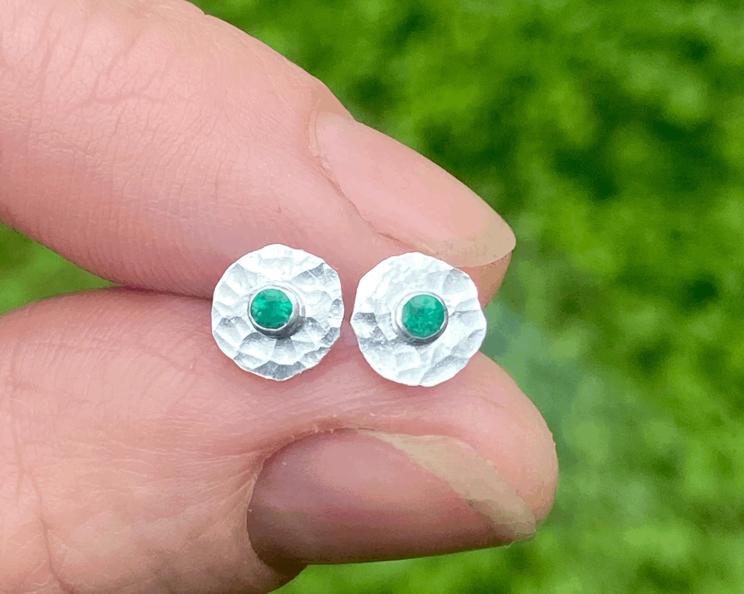 Small Emerald Silver Smush Earrings