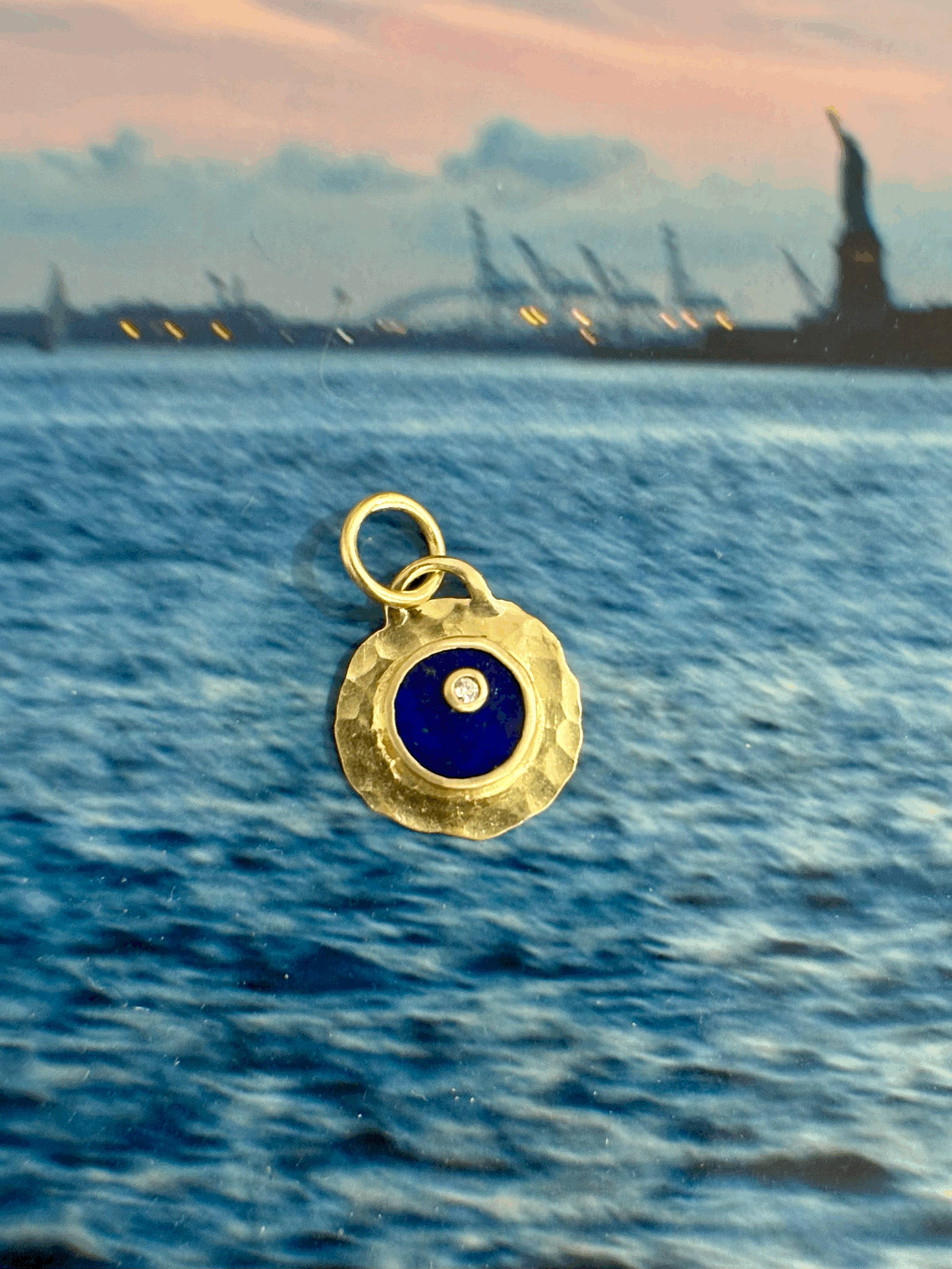 Lapis night sky smush port hole with diamond