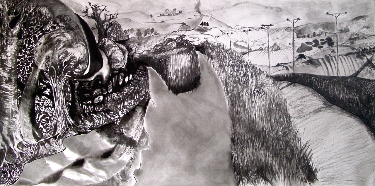 Journey to Castle Hill Mural, 1.5m x 4m, graphites and carbons on paper, 2013