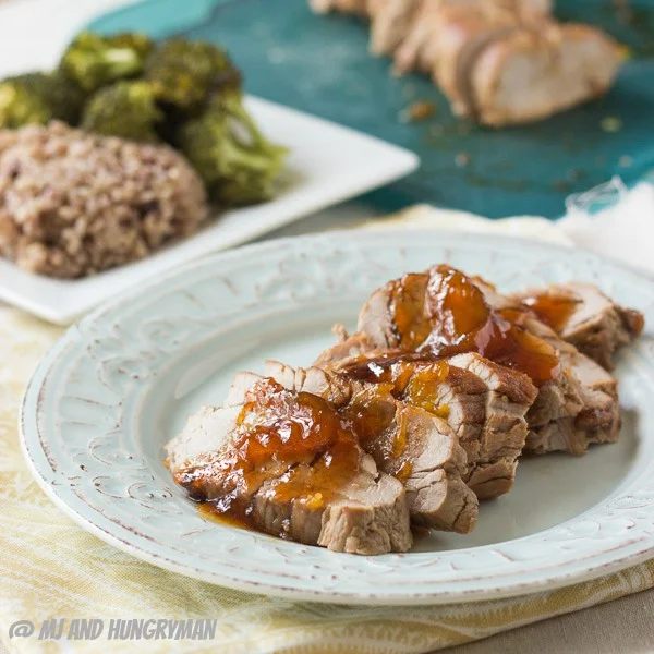 Try this low sodium Pork Tenderloin with Spicy Peach Sauce recipe. Image reprinted with permission from www.mjandhungryman.com & www.healthyaperture.com