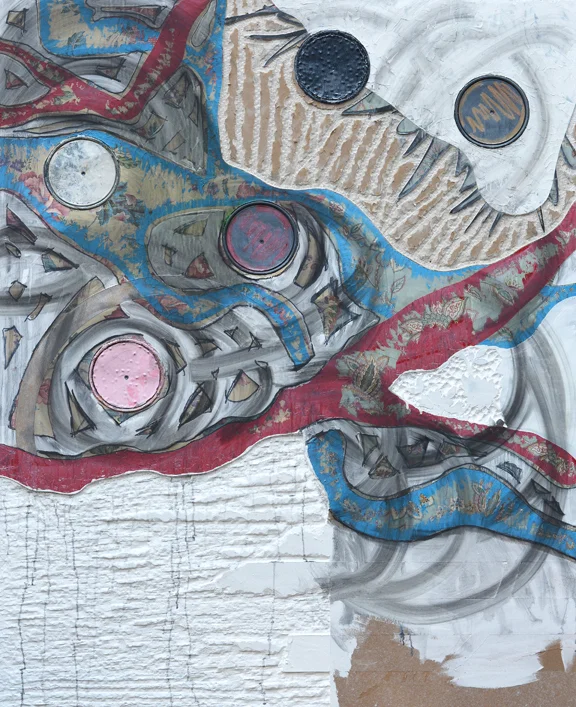 2016 60" X 48" oil, acrylic, graphite and mixed media on carved drywall and wood.