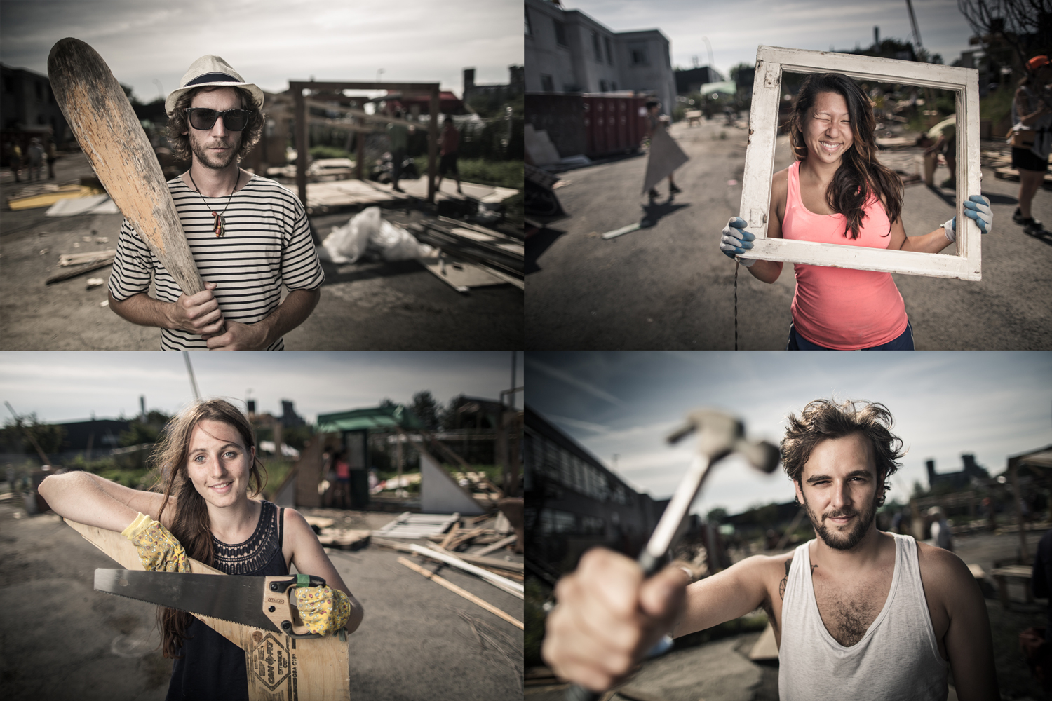 J'ai pris en photo, avec un flash et un soft box emmenés sur place, les participants du festival d'architecture éphémère Bellastock.