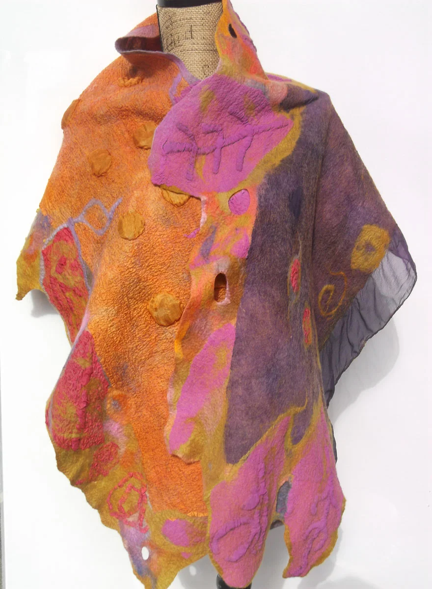 5. Sangria Purple and Orchid Purple, Nuno felted shawl.
