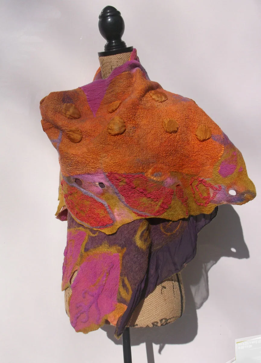 6. Sangria Purple and Orchid Purple, Nuno felted shawl.