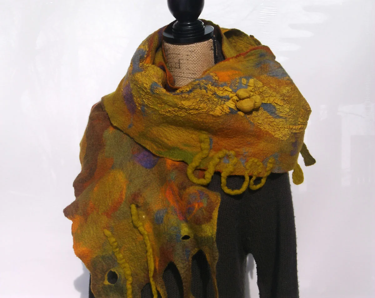 8. Nuno Felted Scarf, Shades of Gold.