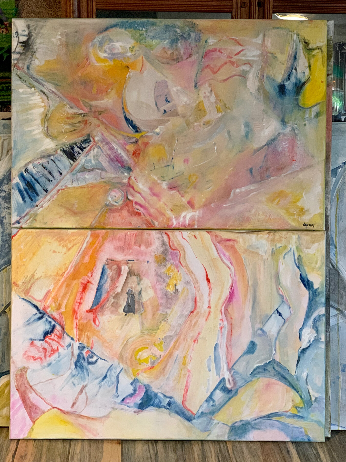 "After" , 24"x36"x2", Diptych. Water soluble oils.