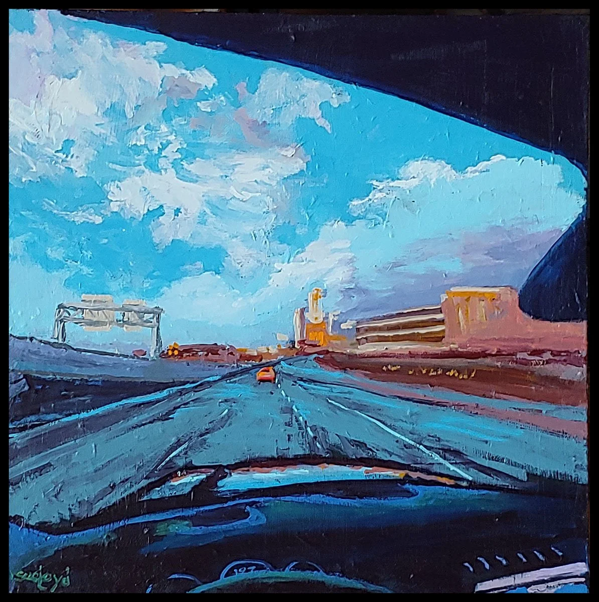 "Morning Drive To The Big O", Acrylic, 25" x 25", framed.  SOLD